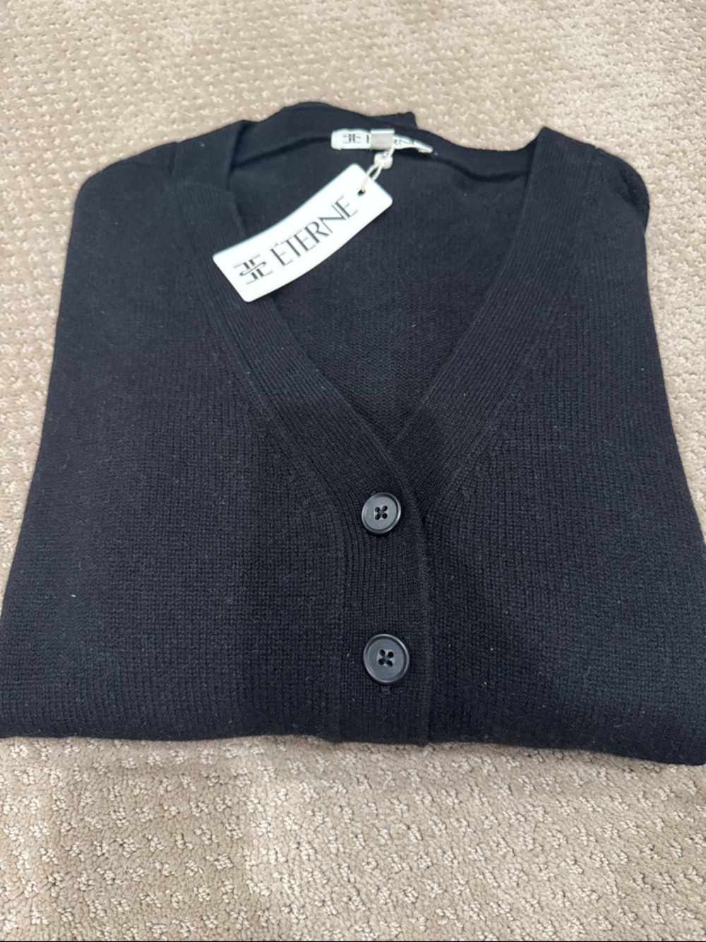 Eterne Cashmere Black V-Neck Button Front Cardigan with tags